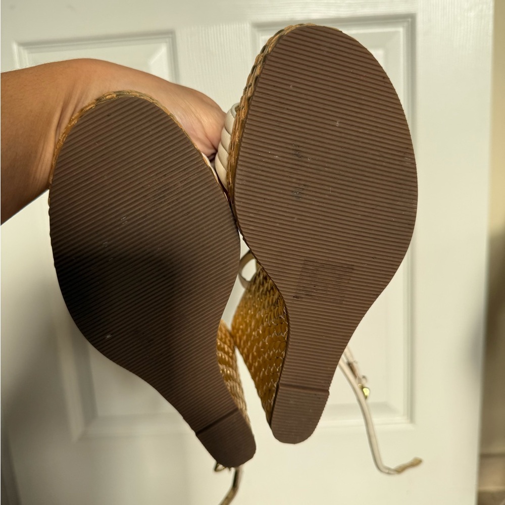 Coach Cream and Gold Wedge Sandals - Picture 4 of 8